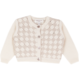 Baby Girl - Cashmere Cardigan With Round Neck And Two Colour Woven Design