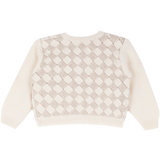 Baby Girl - Cashmere Cardigan With Round Neck And Two Colour Woven Design