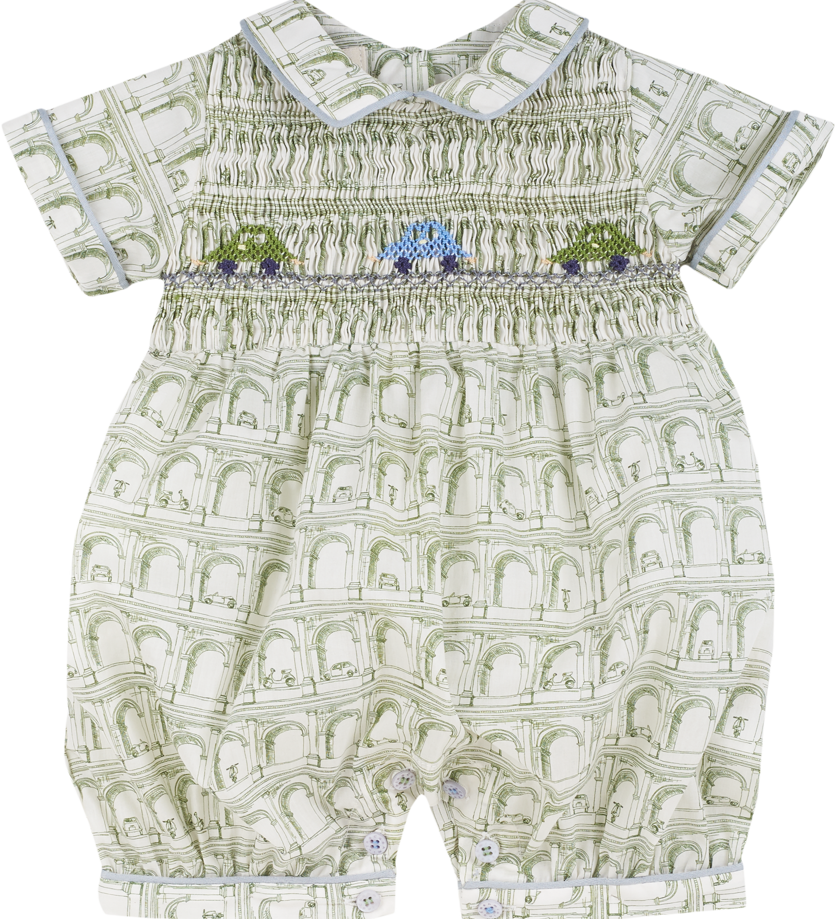 Baby Boy - Romeo Cotton Hand Embroidered Smocked Romper