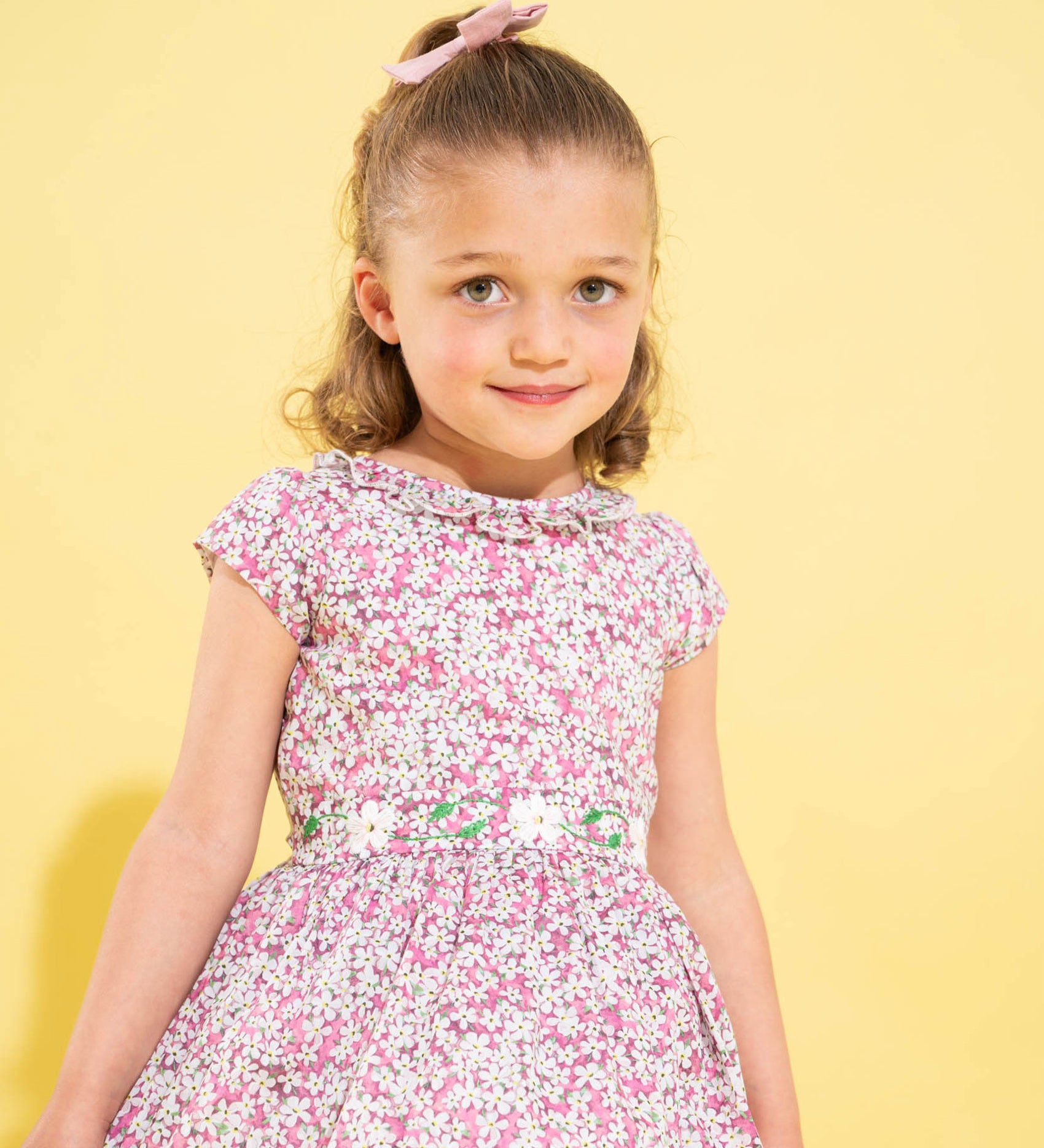 Girl - Sunshine Hand Embroidered Cotton Knee Length Dress