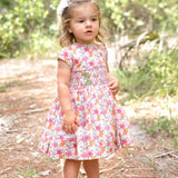 Girl - Susanna Hand Embroidered 100% Cotton Smocked Dress in Blooms Print
