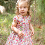 Girl - Susanna Hand Embroidered 100% Cotton Smocked Dress in Blooms Print