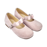 Lana Girl – Suede Ballerinas with Floral Pom-Pom Straps