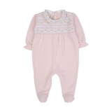 Baby Girl - Cotton Smocked Baby Grow With Floral Detail, Ruffle Sleeves and Collar