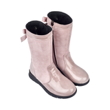 Girl - Suede Boots With Patent Leather Detail And Criss-Cross Bow