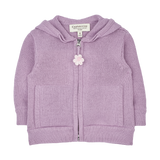 Baby Girl - Cotton Cardigan Hoodie with Flower Elbow Patches, Pudding Hood And Pom-Pom
