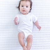 Baby Girl - Chota Pima Cotton Bodysuit with Hand-Embroidered Bear and Crochet Trim