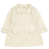 Baby Girl - Cashmere Coat-Cardigan with Gathered Waist and Buttoned Pockets