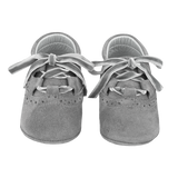 Baby Girl - 100% Suede Crawling Ankle Boots With Velvet Ribbon Lace Ups