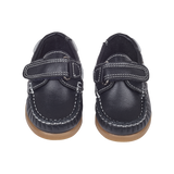 Baby Boy - Leather Boat Shoes With Contrast Colour And Velcro Strap