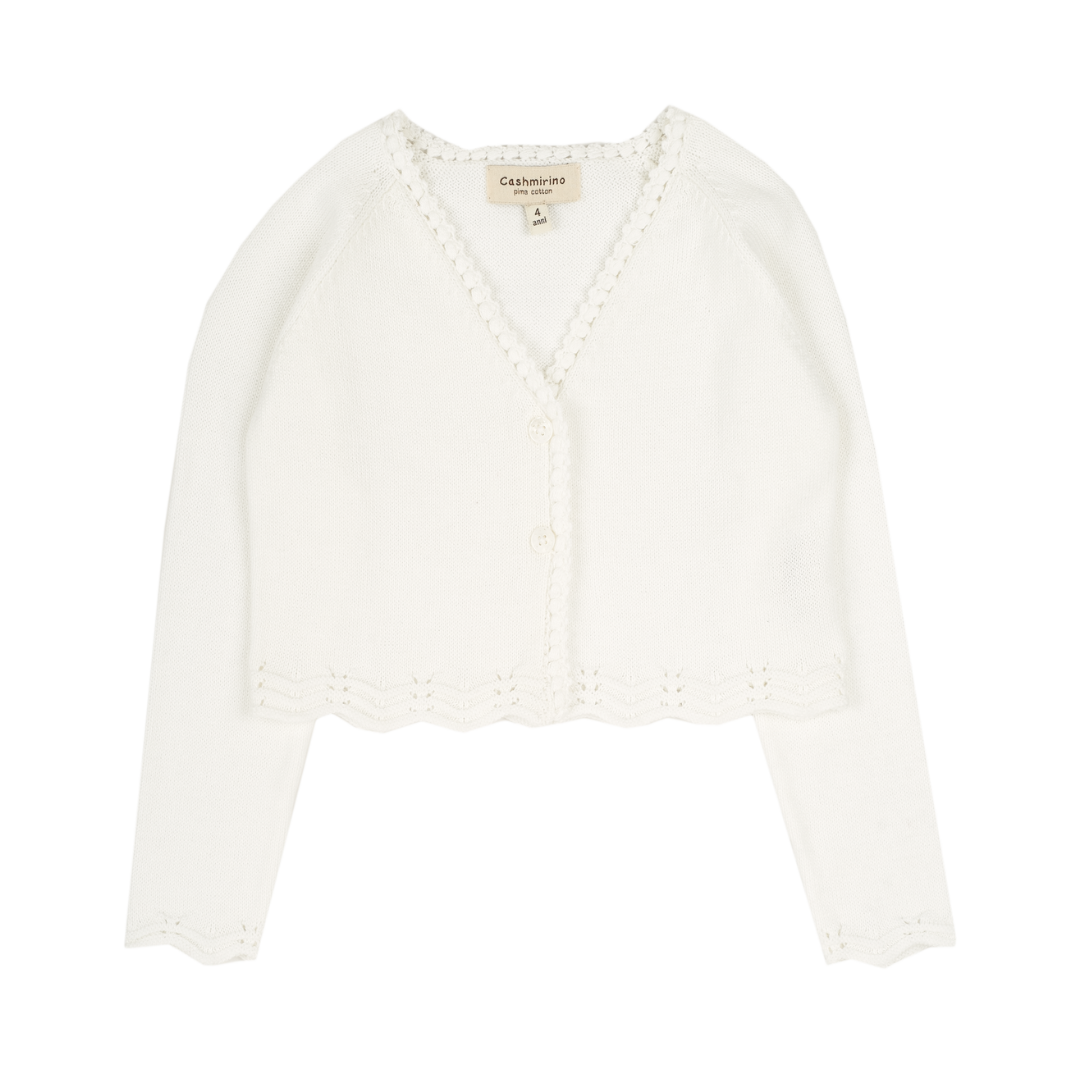 Girl - Giselle Pima Cotton V-Neck Shrug with Crochet & Scalloped Details