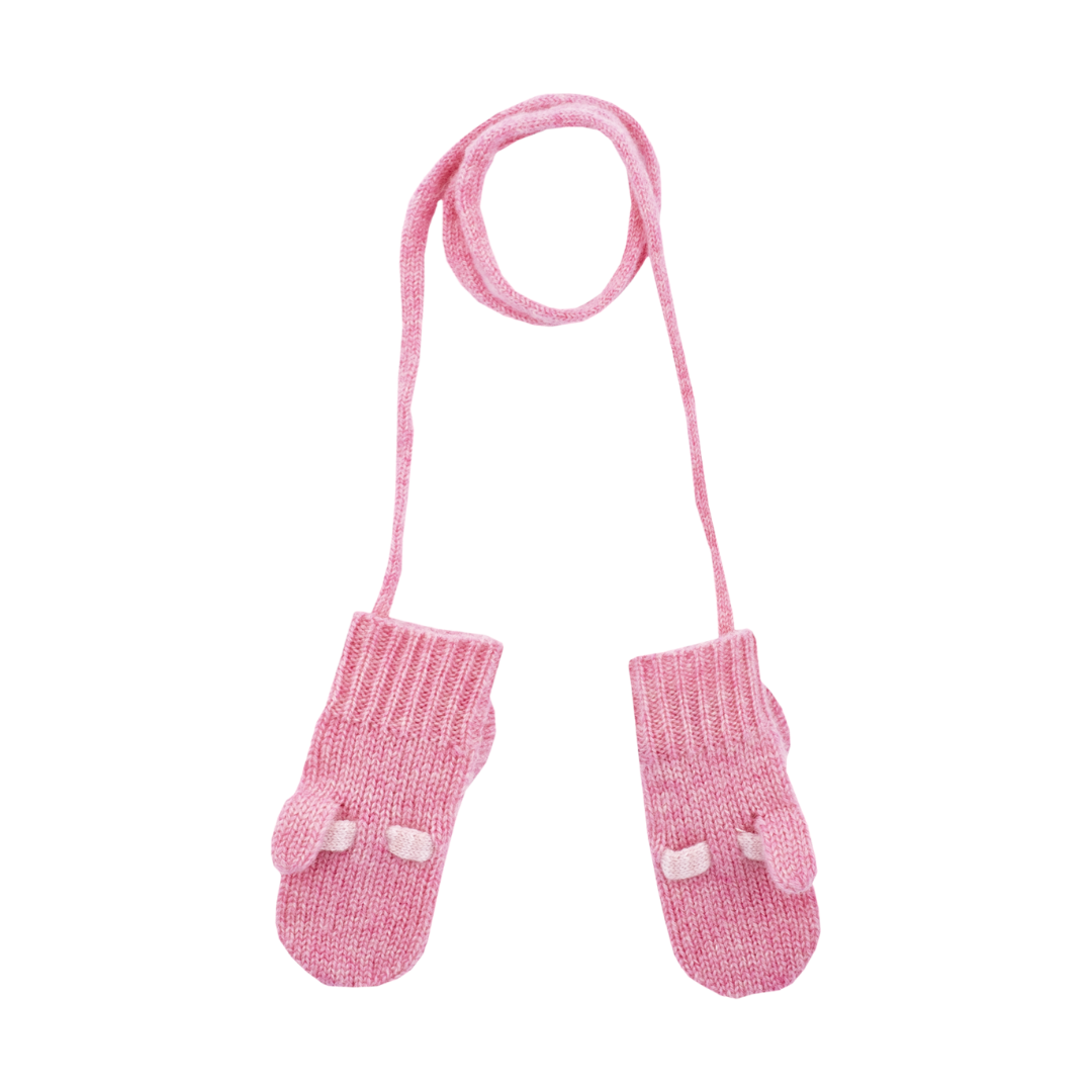 Baby Girl - 100% Cashmere Mittens With Contrasting In And Out Detail And Bow