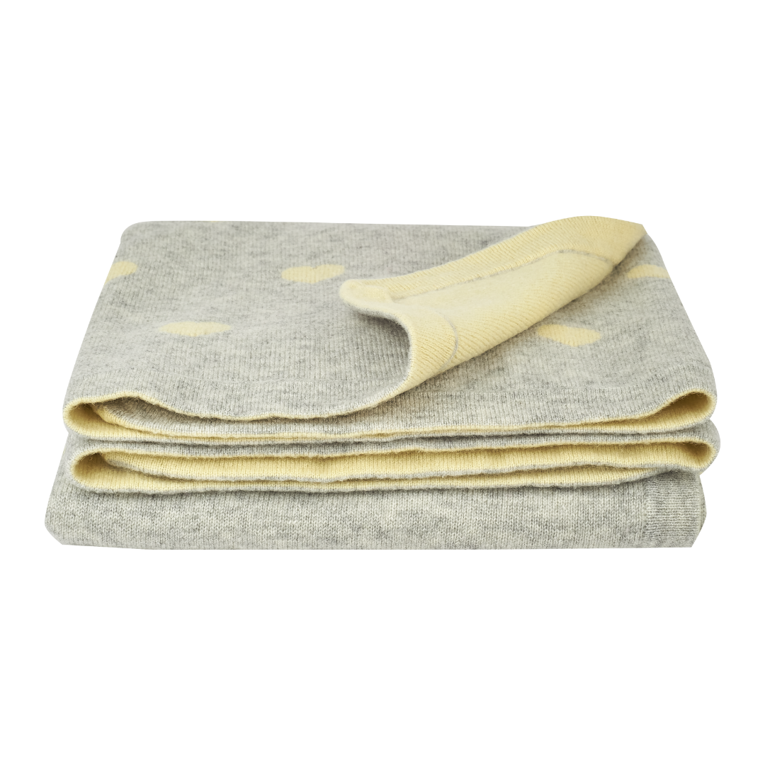 Baby Girl - Mila 100% Cashmere Reversible Heart Intarsia Blanket