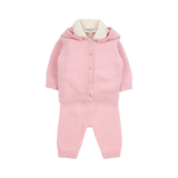 Baby Girl - 100% Cashmere Cardigan & Leggings Set – with Detachable Pom-Pom Hood