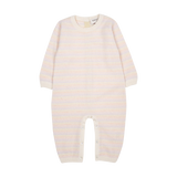 Baby Girl - Cashmere Romper with Striped Multi-Coloured In-And-Out Stitching