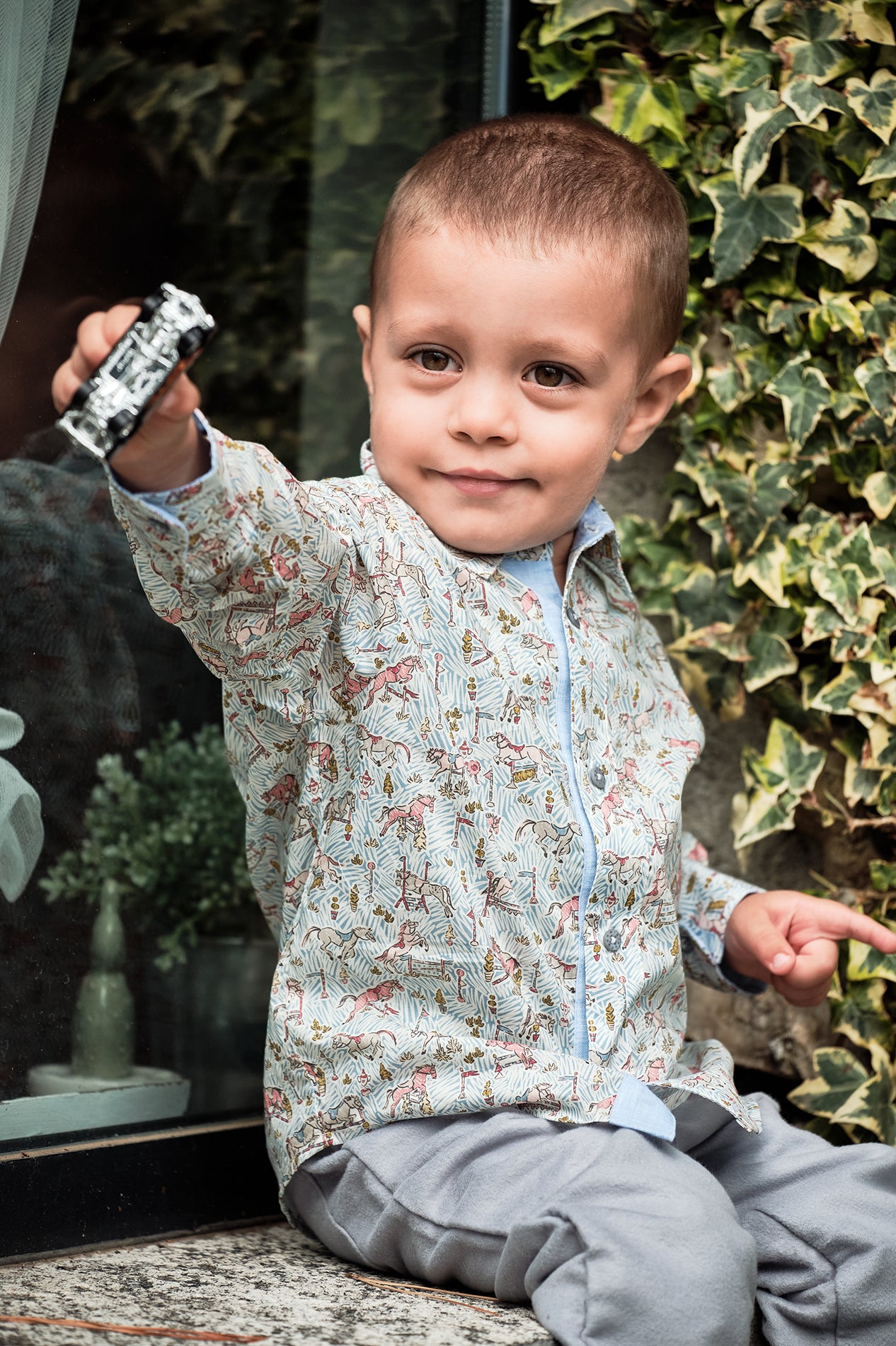 Baby Boy - Oliver 100% Cotton Classic Collar Shirt With Animal Prints