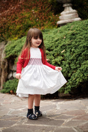 Girl - Cristina Hand Embroidered 100% Cotton Smocked Knee Length Dress