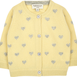 Baby Girl - Mila 100% Cashmere Heart Intarsia Cardigan With Internal Contrast