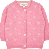 Baby Girl - Mila 100% Cashmere Heart Intarsia Cardigan With Internal Contrast