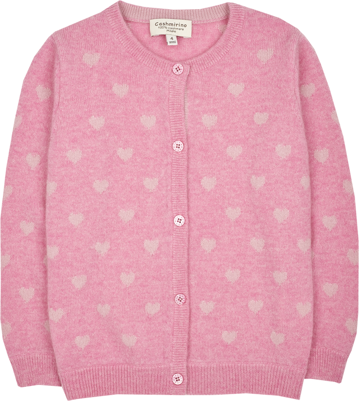 Girl - Mila 100% Cashmere Heart Intarsia Cardigan