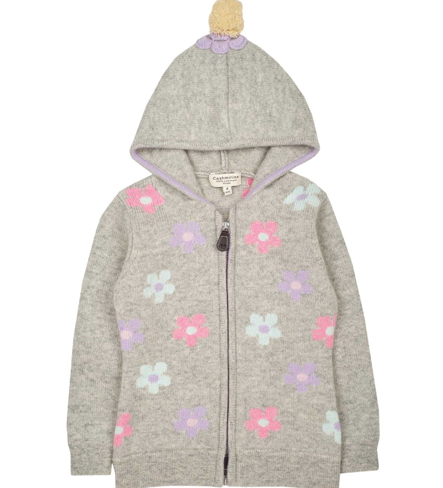 Girl - Aster 100% Cashmere Hoodie Cardigan With Floral Intarsia