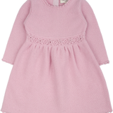 Baby Girl - Cashmere Long Sleeve Dress With Crochet Flowers At Waist