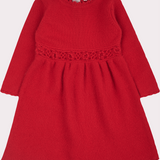 Baby Girl - Cashmere Long Sleeve Dress With Crochet Flowers At Waist