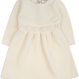 Baby Girl - Cashmere Long Sleeve Dress With Crochet Flowers At Waist