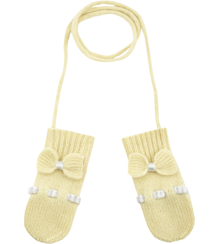 Baby Girl - 100% Cashmere Mittens With Contrasting In And Out Detail And Bow