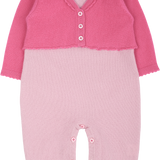 Baby Girl - 100% Cashmere Romper With Crochet Collar And Attached Cardigan