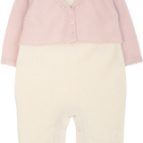 Baby Girl - 100% Cashmere Romper With Crochet Collar And Attached Cardigan