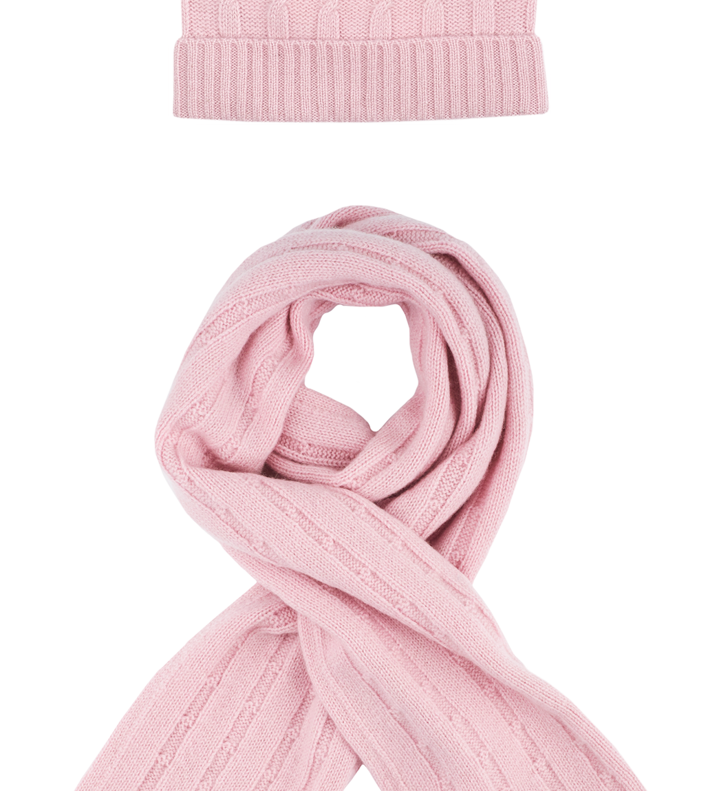 Girl - Peyton 100% Cashmere Cable Knit Hat And Scarf Set