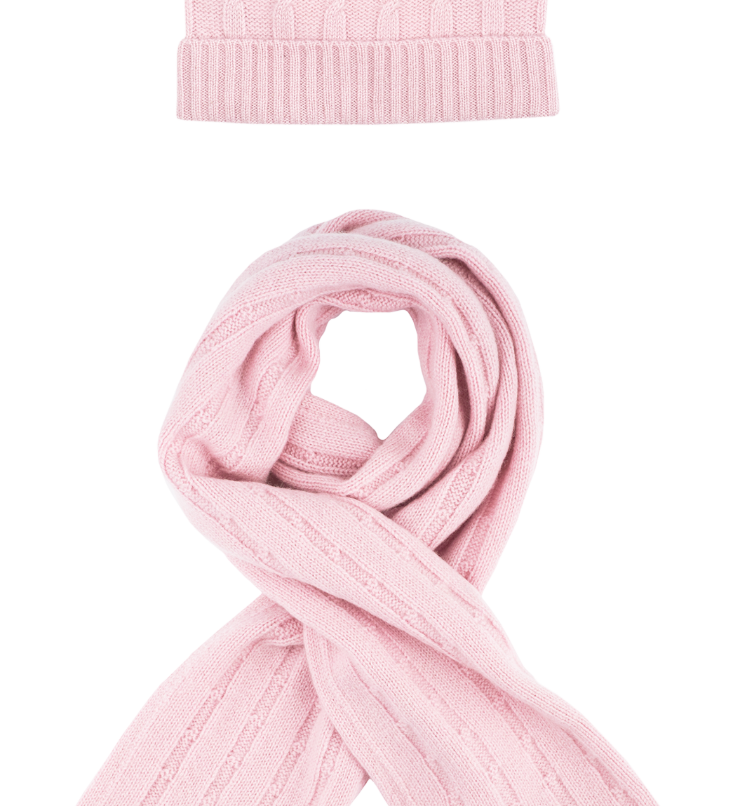 Girl - Peyton 100% Cashmere Cable Knit Hat And Scarf Set