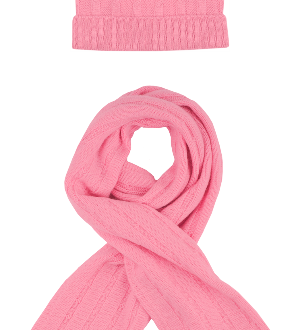 Girl - Peyton 100% Cashmere Cable Knit Hat And Scarf Set