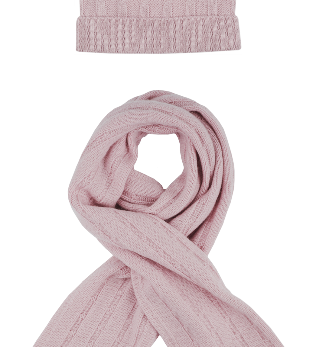 Girl - Peyton 100% Cashmere Cable Knit Hat And Scarf Set