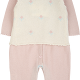 Baby Girl - Cashmere Romper And Sleeveless Cardigan With Intarsia Flowers Set