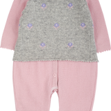 Baby Girl - Cashmere Romper And Sleeveless Cardigan With Intarsia Flowers Set