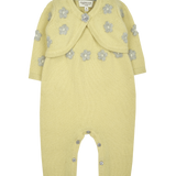 Baby Girl - 100% Cashmere Sleeveless Knit With Romper Floral Shrug Set