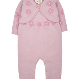 Baby Girl - 100% Cashmere Sleeveless Knit With Romper Floral Shrug Set