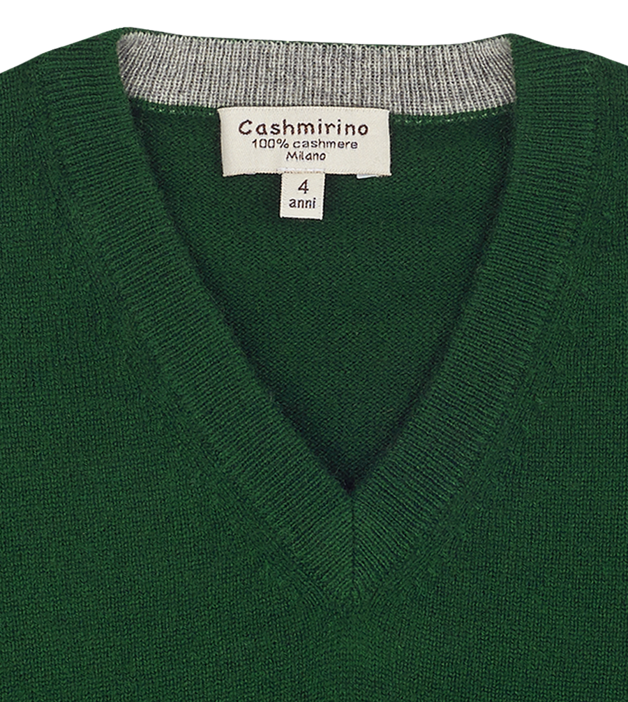 Teen Boy Vittorio 100 Cashmere V Neck Jumper With Elbow Patches
