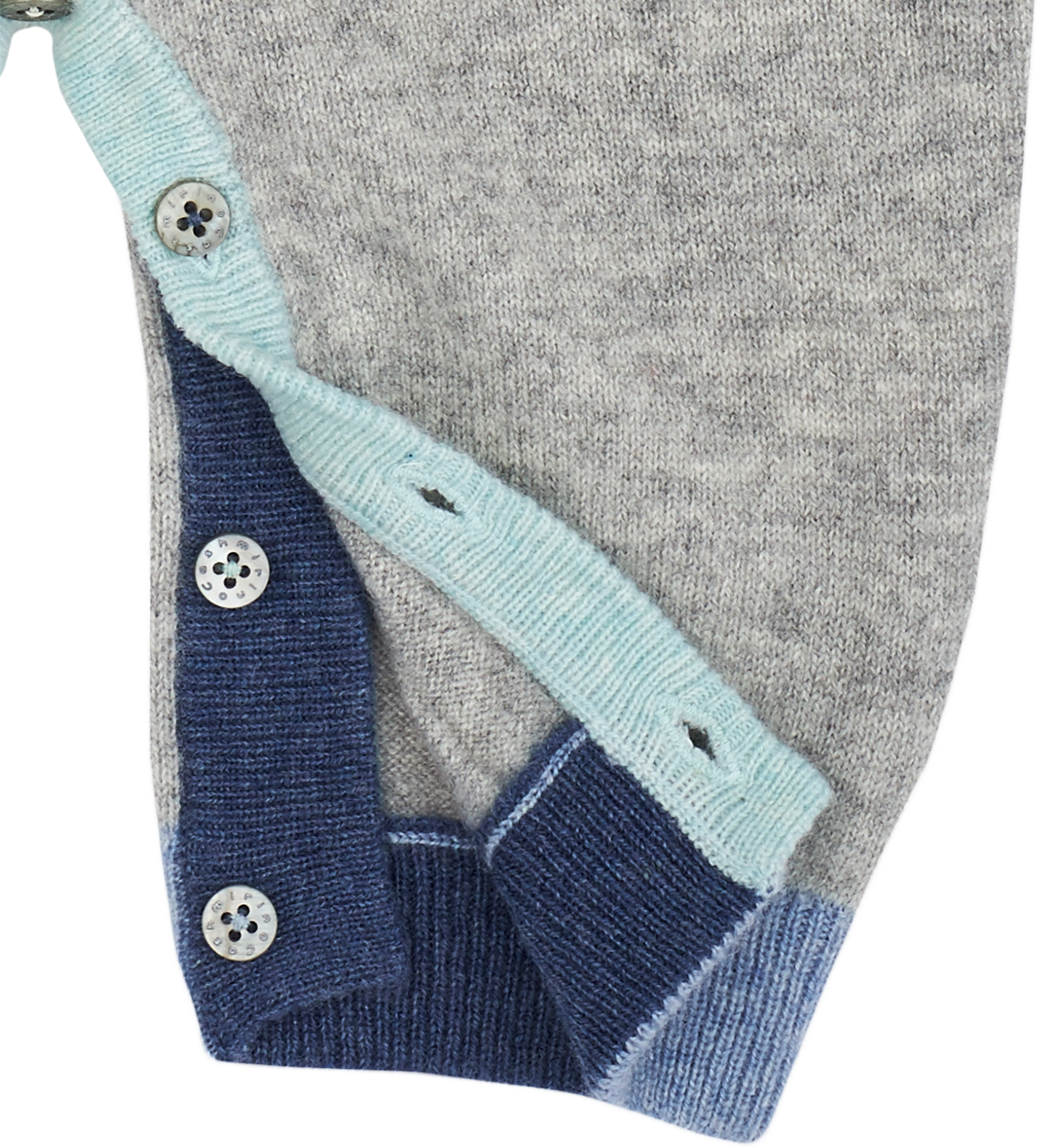 Baby Boy - Cashmere Romper With Multi-Coloured Borders