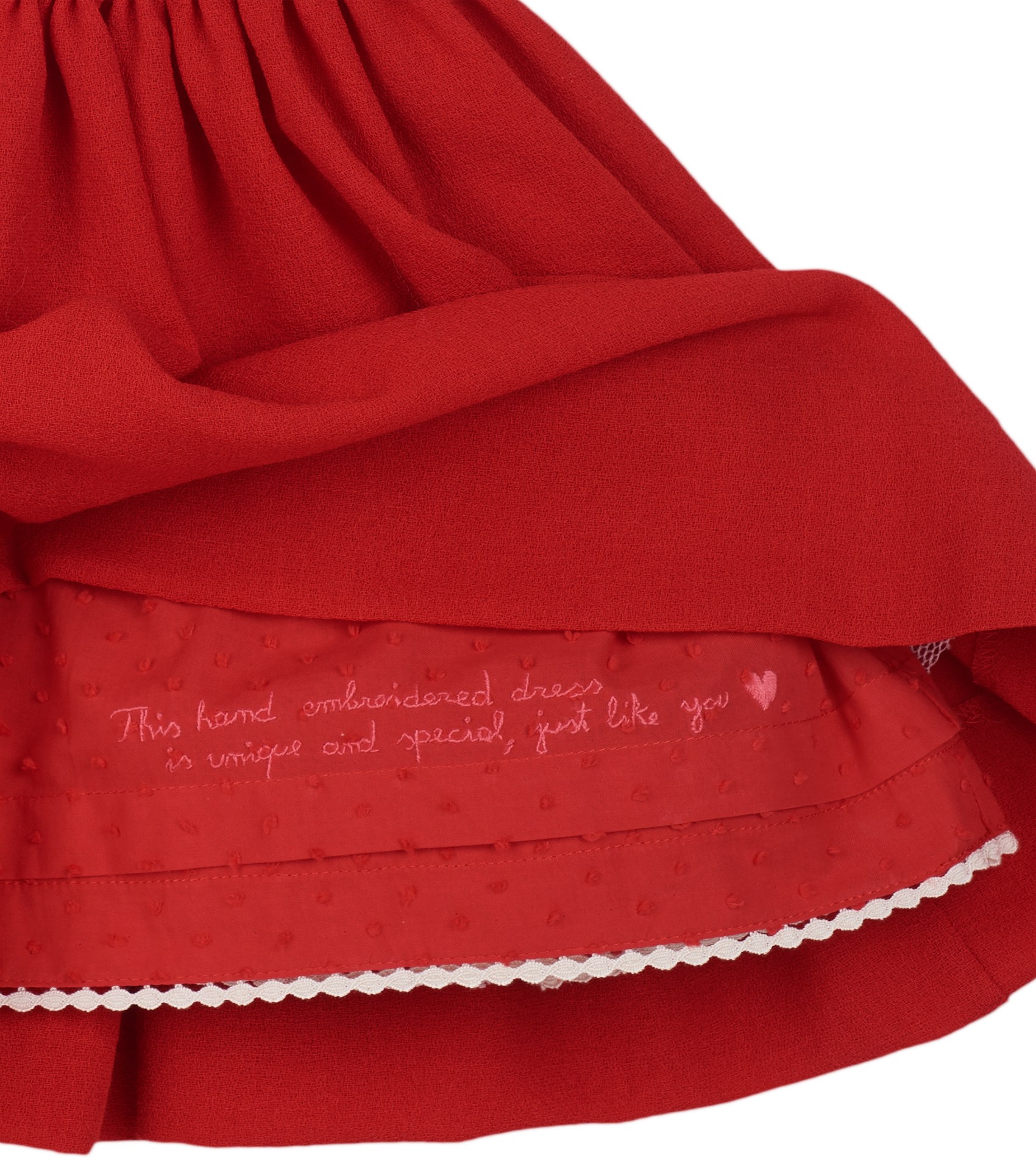 Girl - Ruby Wool Smocked Hand Embroidered Knee Length Dress
