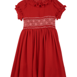 Girl - Ruby Wool Smocked Hand Embroidered Knee Length Dress