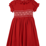 Girl - Ruby Wool Smocked Hand Embroidered Knee Length Dress