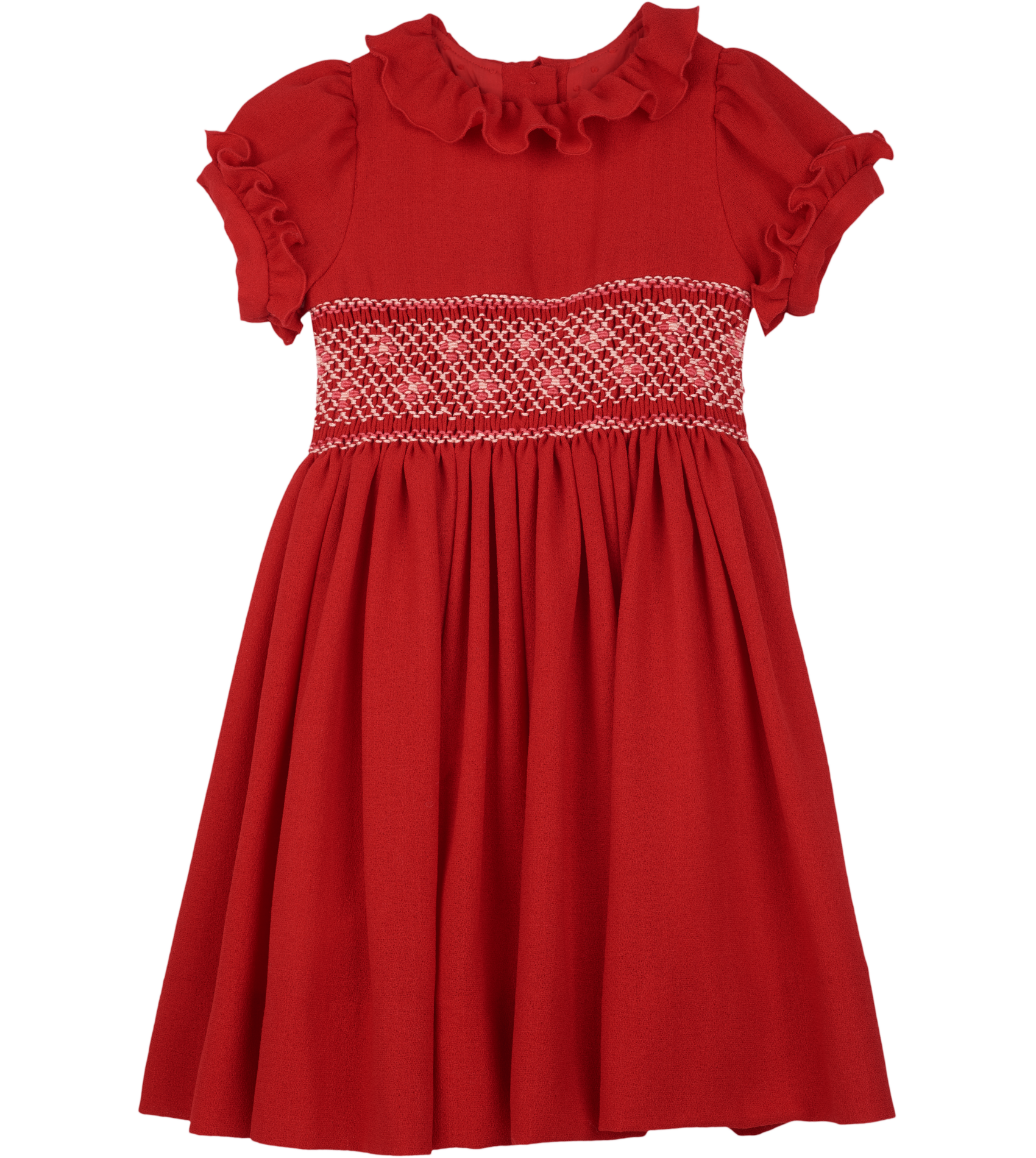 Girl - Ruby Wool Smocked Hand Embroidered Knee Length Dress