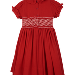 Girl - Ruby Wool Smocked Hand Embroidered Knee Length Dress