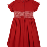 Girl - Ruby Wool Smocked Hand Embroidered Knee Length Dress