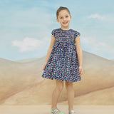 Girl - Rachel Hand Embroidered 100% Cotton Smocked Dress In Swimmer Print