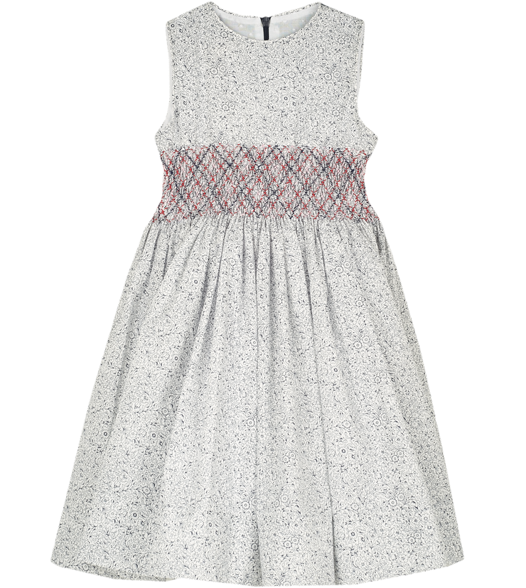 Girl - Cristina Hand Embroidered 100% Cotton Smocked Knee Length Dress