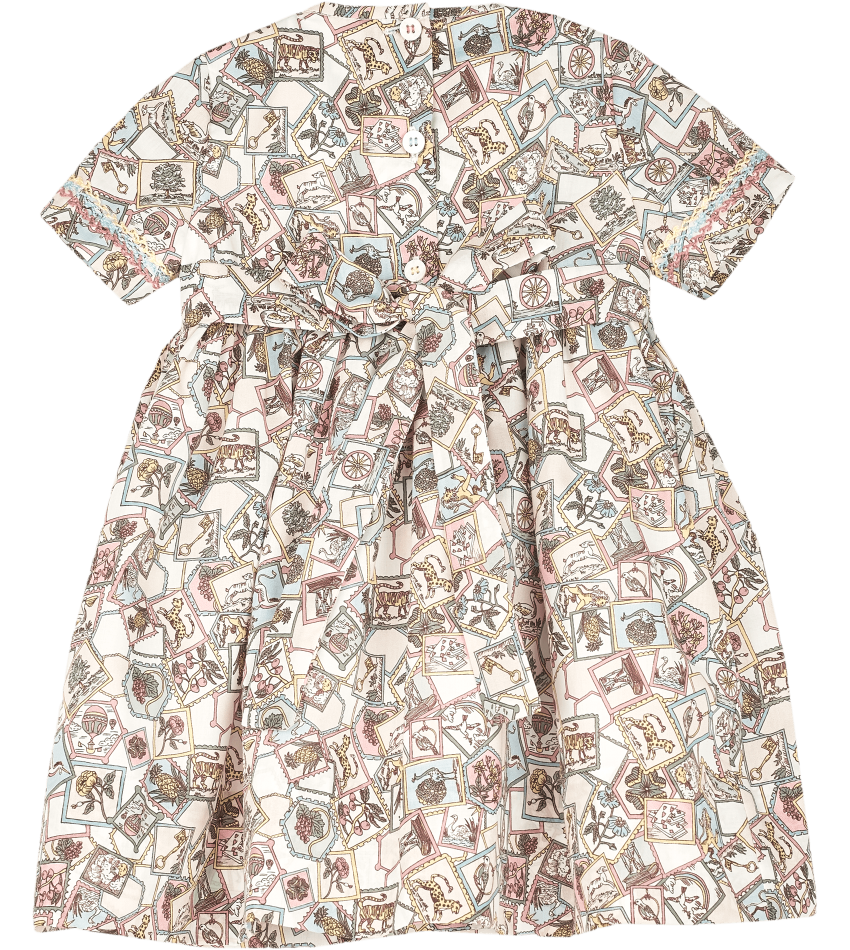 Back view of Jane Liberty dress with self-fabric tie detail